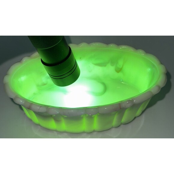 Vintage Akro Agate Marbleized Slag Glass Planter Orange Cream Green Glows 6” - Picture 1 of 16